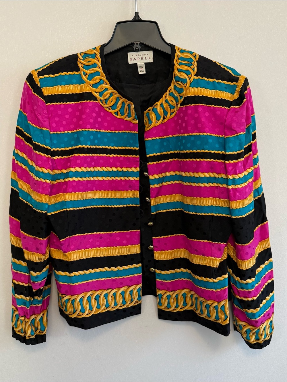 Adrianna Papell Vintage 100% Silk Vibrant Baroque Blazer Jacket Women Size 14